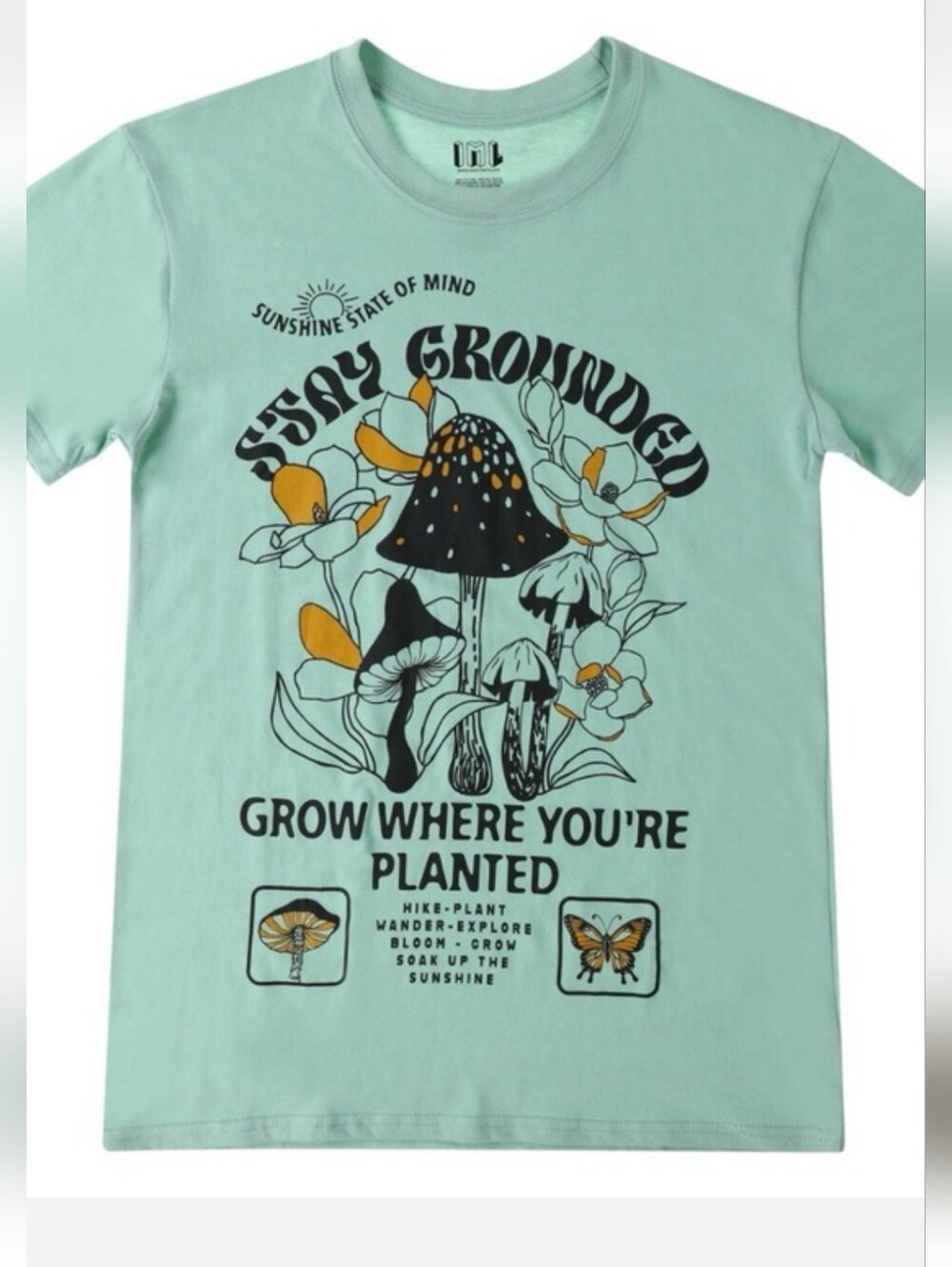Boho Botanical Plant "Stay Grounded" Graphic Tee - Mint Green